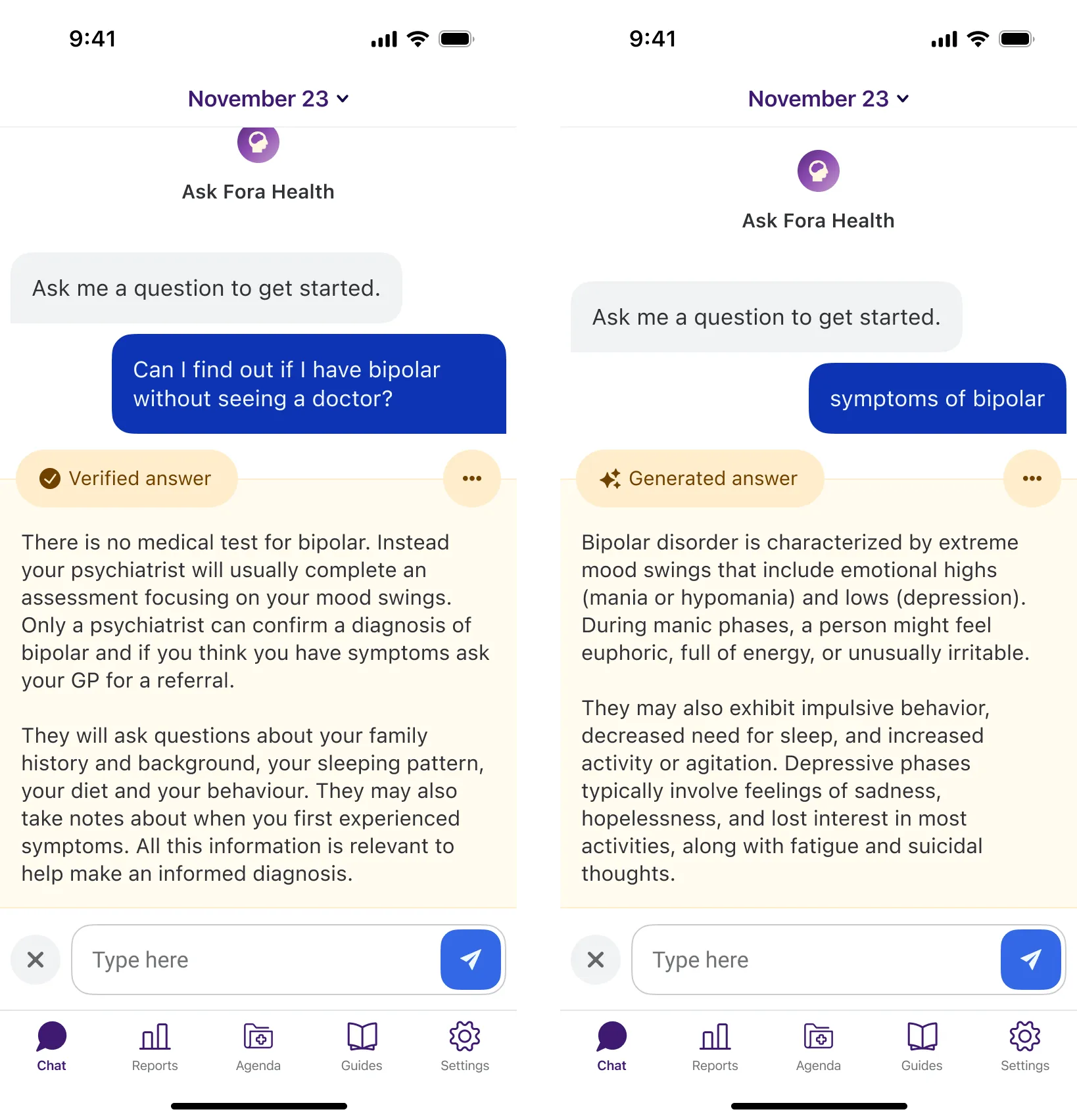 An example of two different answers, one showing a 'Verified' and the other a 'Generated' answer.