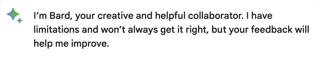 Bard's warning about its limitations