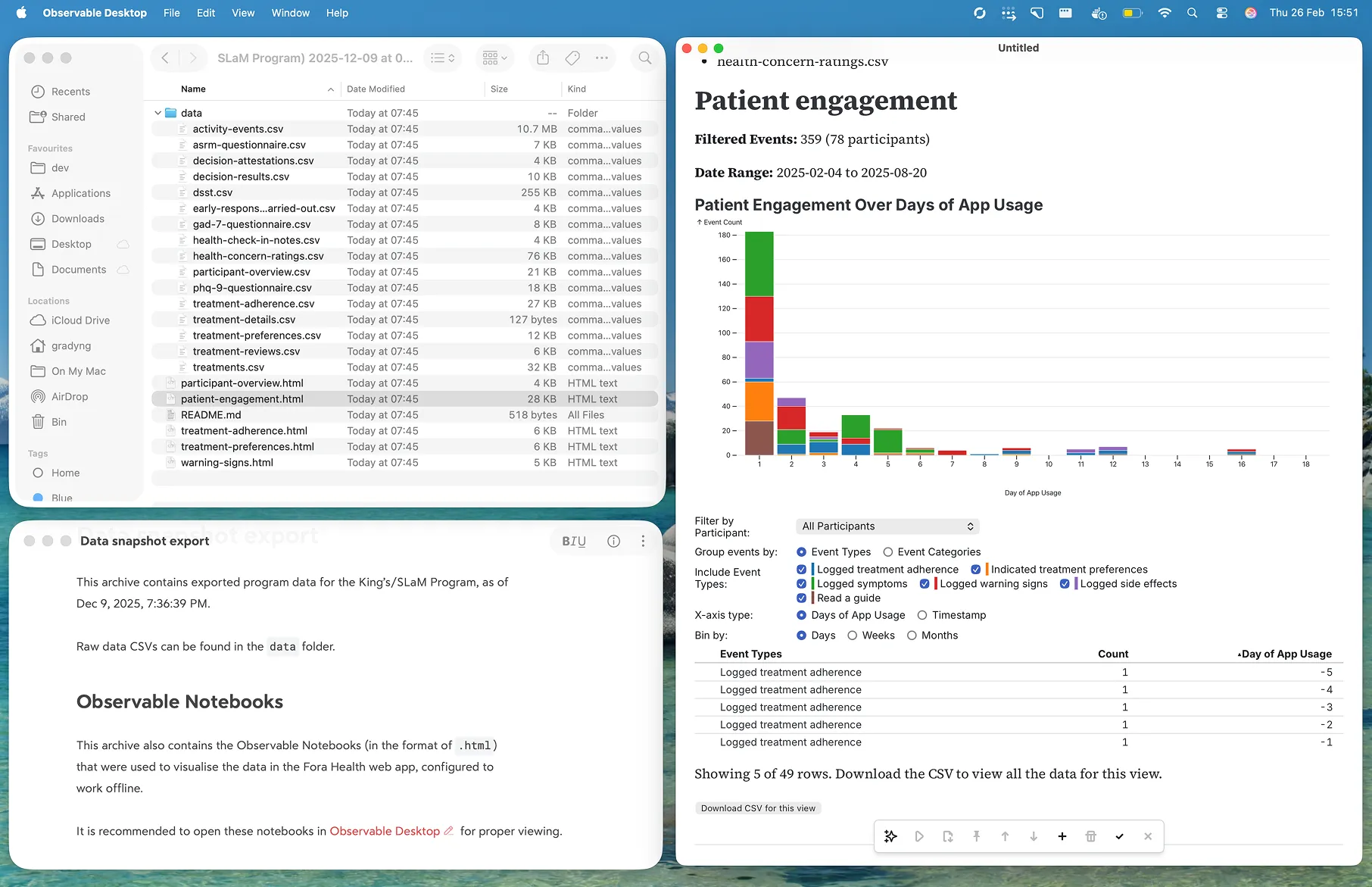 A screenshot of the exported notebook being opened in Observable Desktop