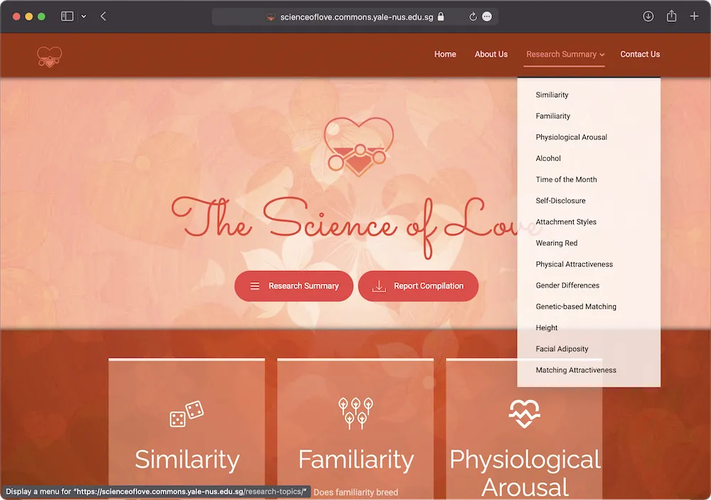 Website design for a repository of reports about the psychology of love in online dating