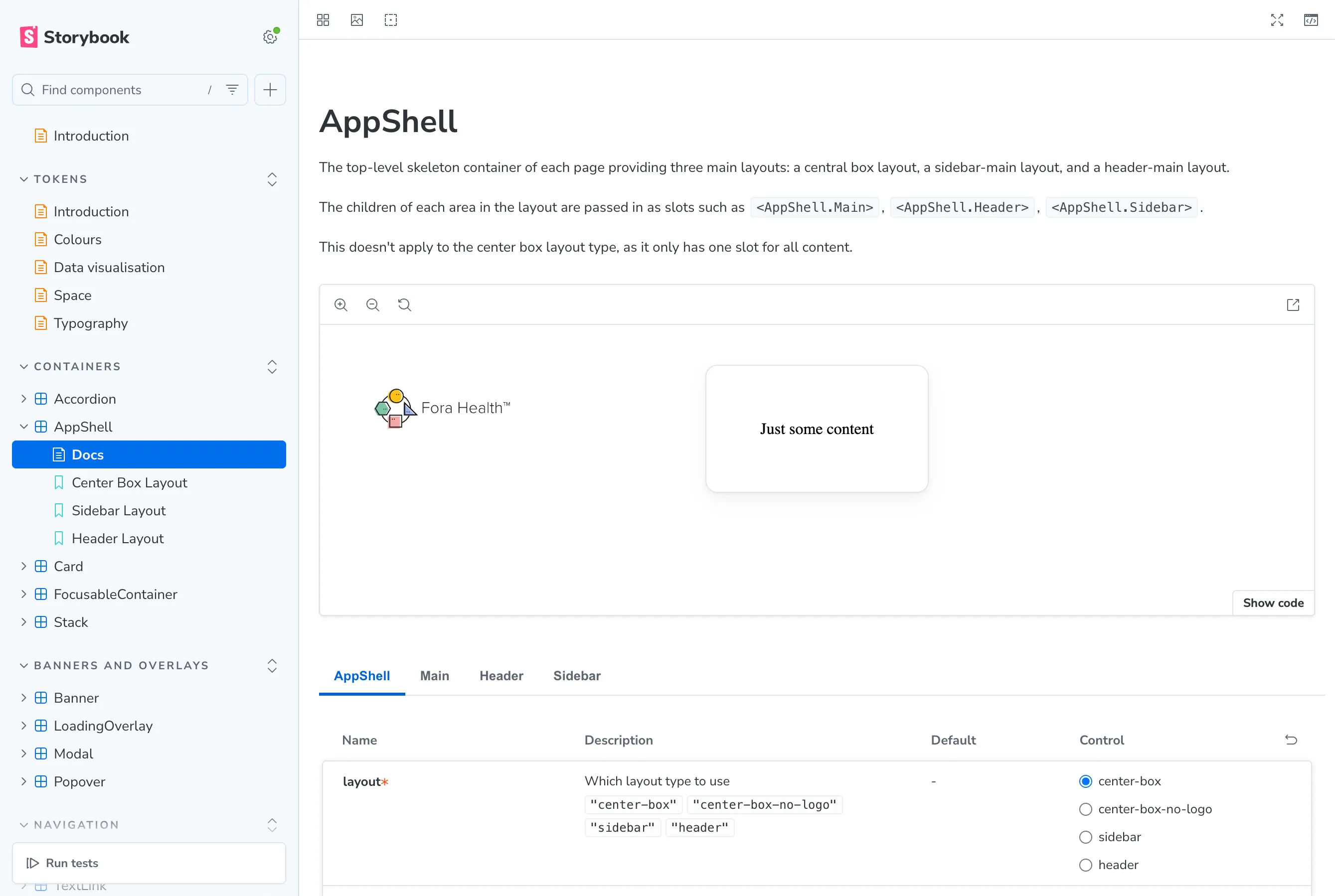 A documentation page showing an example of individual UI component and their variants.